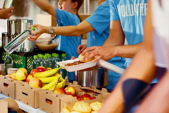 volunteers working at a food bank
